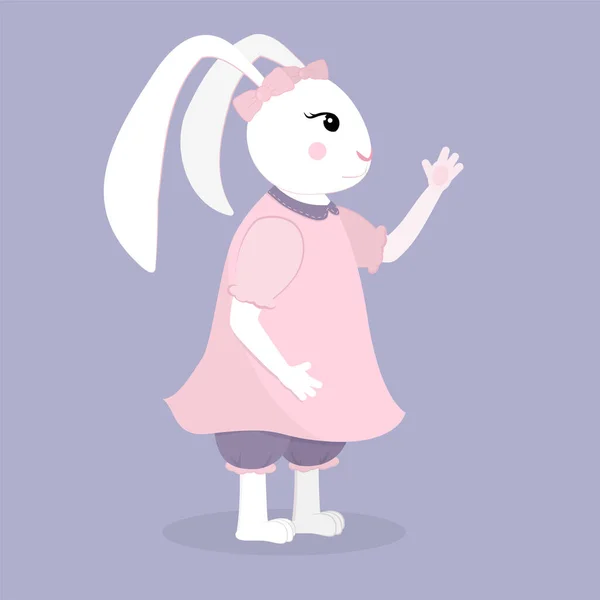 Illustration Cute Bunny Girl Pink Dress — Stock Vector