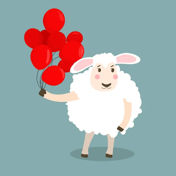 Детская Векторная Иллюстрация Овцы Красными Шариками Руке — стоковый вектор