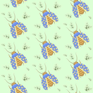  Sarı benekli mavi kanatlı muhteşem bir böcekle vektör deseni