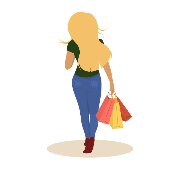 Illustration Vectorielle Sur Thème Shopping Jeune Femme Blonde Vue Dos — Image vectorielle
