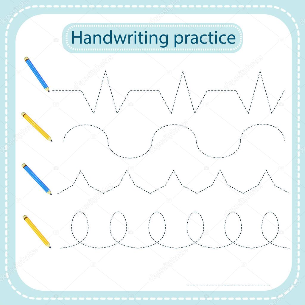  vector illustration of a handwritten practice sheet with pencils. Preparing for school