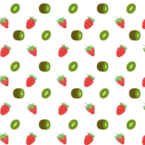 Vector Fruit Pattern Kiwis Strawberries White Background — Stok Vektör