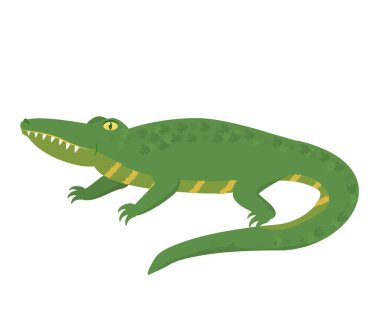  Beyaz zemin üzerinde izole edilmiş yeşil bir timsahın vektör çizimi