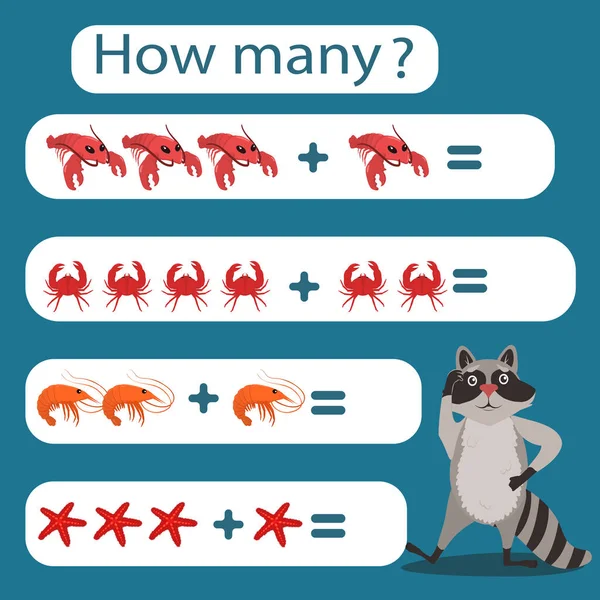 Παιδική Διανυσματική Απεικόνιση Ένα Παιχνίδι Μαθηματικών Μετρήστε Πόσα Θαλάσσια Ζώα — Διανυσματικό Αρχείο