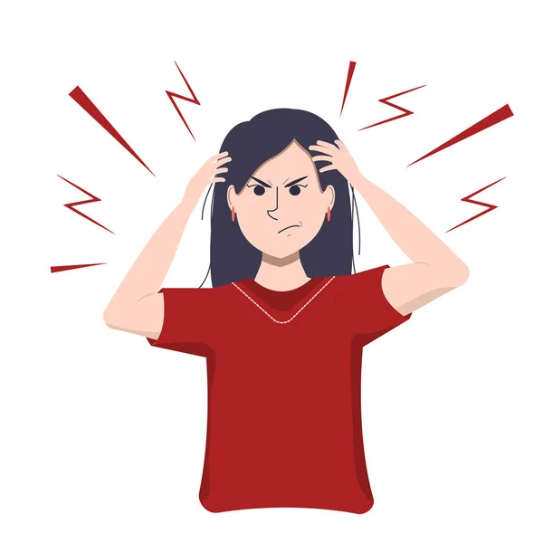 Vektorillustration Einer Jungen Asiatischen Frau Die Ihren Kopf Vor Stress — Stockvektor