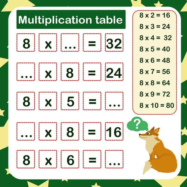 Illustration Vectorielle Table Multiplication Par Avec Pour Tâche Consolider Connaissance — Image vectorielle