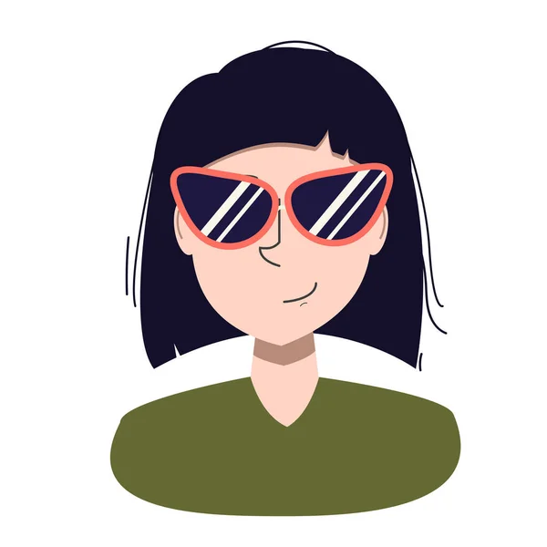 Vektorová Ilustrace Portrétu Mladé Brunetky Brýlích — Stockový vektor