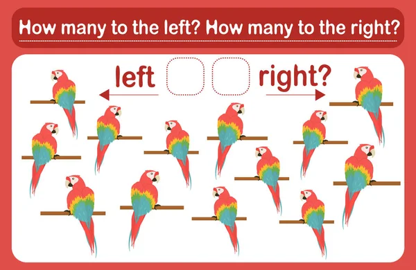 왼손잡이 아이들을 게임입니다 앵무새들 조화를 이루는 연습장 얼마나 앵무새들이 얼마나 — 스톡 벡터