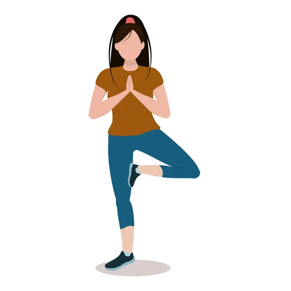 Ilustración Vectorial Una Joven Morena Haciendo Yoga Aislada Sobre Fondo — Vector de stock