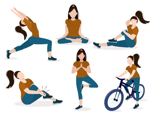 Serie Illustrazioni Vettoriali Una Giovane Donna Bruna Che Sport Yoga — Vettoriale Stock