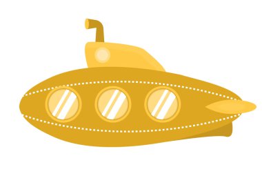  Beyaz arka planda izole edilmiş karikatür tarzında sarı bir denizaltının vektör çizimi