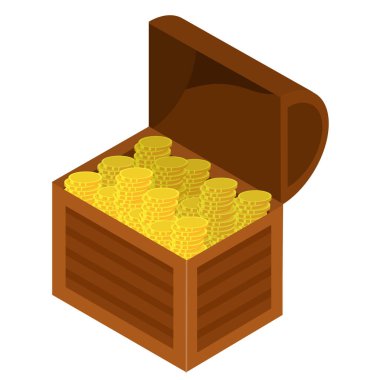 Beyaz arka planda izole edilmiş ahşap bir hazine sandığının vektör çizimi