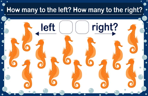 Puzzle Game Kids Called Left Right Spatial Orientation Seahorses Training — Διανυσματικό Αρχείο