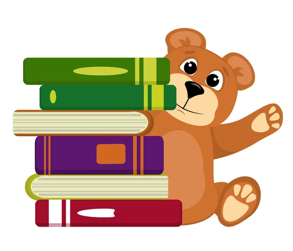 Vector Illustration Back School Theme Teddy Bear Books Isolated White — Wektor stockowy