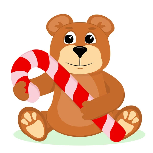 Navidad Vector Ilustración Oso Estilo Dibujos Animados Con Bastón Caramelo — Archivo Imágenes Vectoriales