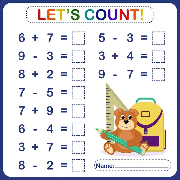 Vector Illustration Children Math Game Topic Can Count Mathematical Examples — Stock Vector