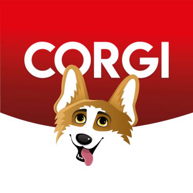 Corgi. Komik turuncu gülen korgi vektör çizimi, şirin komik köpek karakteri