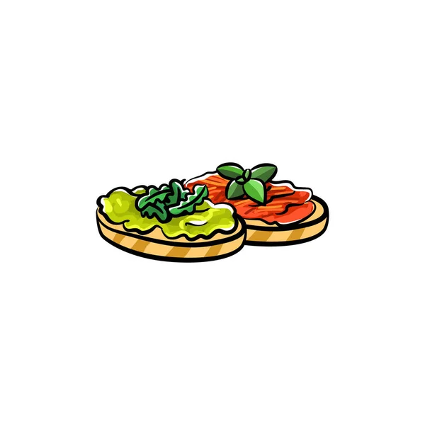 Dibujo Bruschetta Dibujo Vectorial Deliciosa Comida Sobre Fondo Blanco — Vector de stock