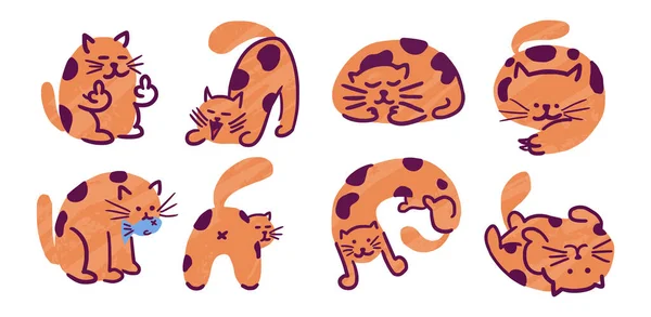 Set Naughty Orange Cat Cartoon Different Dynamic Poses Expressions Flat — Stock Vector