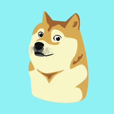 Başkan Meme Shiba Inu Doge Coin. Düz vektör sanatı mavi arka planda izole edildi