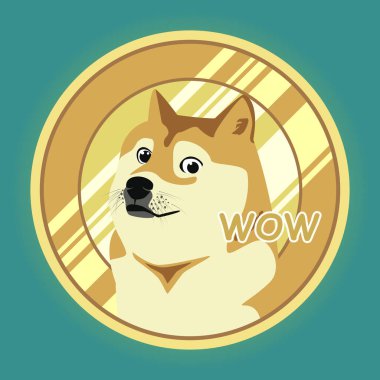 Yeşil arkaplanda Dogecoin düz vektör sanatı