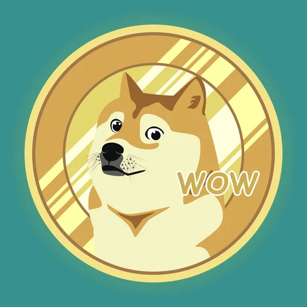 Doge Dogecoin Arte Vettoriale Piatta Sfondo Verde — Vettoriale Stock