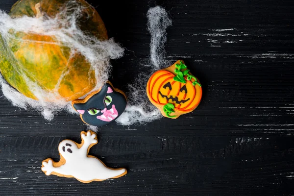 Halloween zelfgemaakte ontbijtkoek cookies achtergrond — Stockfoto