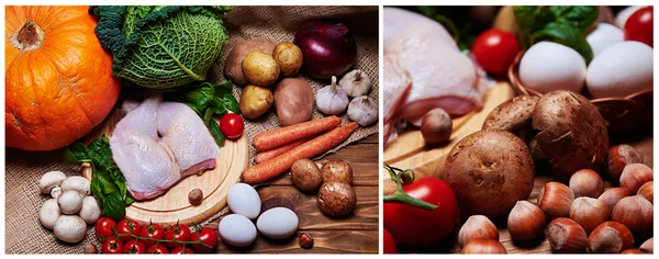 Świeże warzywa i surowe mięso na zwolnieniu Obraz Stockowy