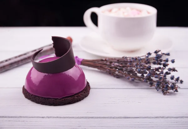 Mini cake with black currant and creamy mousse. — Zdjęcie stockowe