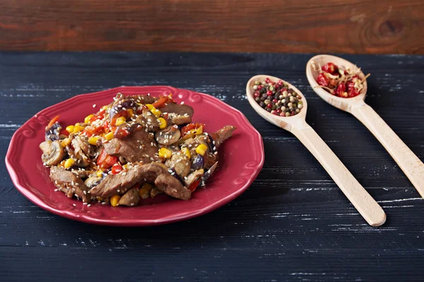 steamy hot meat with vegetables