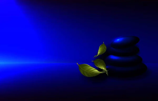 Pilastri Pietre Foglie Nell Oscurità Illuminati Una Bella Luce Blu — Vettoriale Stock