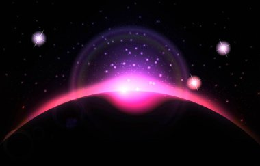 Star purple shines behind the dark moon with little stars, the lunar eclipse is like a big black hole for the soul's path to heaven., Basic RGB clipart