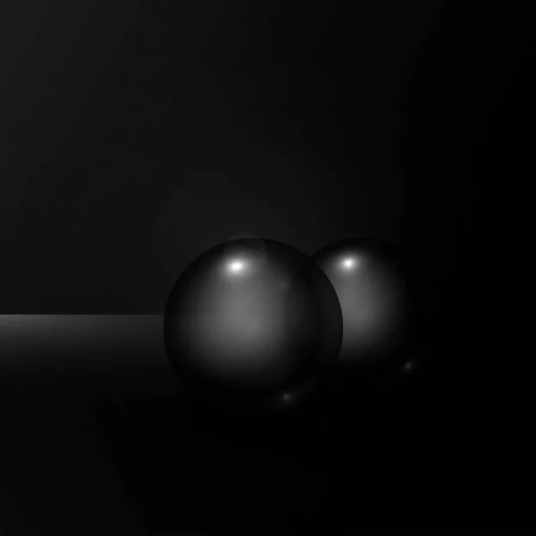 Zwei Schwarze Kristallkugeln Auf Dem Dunklen Boden Illustration — Stockvektor