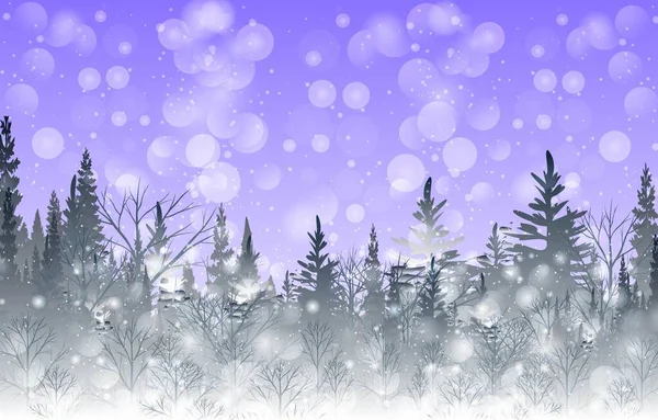 冬の背景雪のある青いモミの木ボケ効果 — ストックベクタ