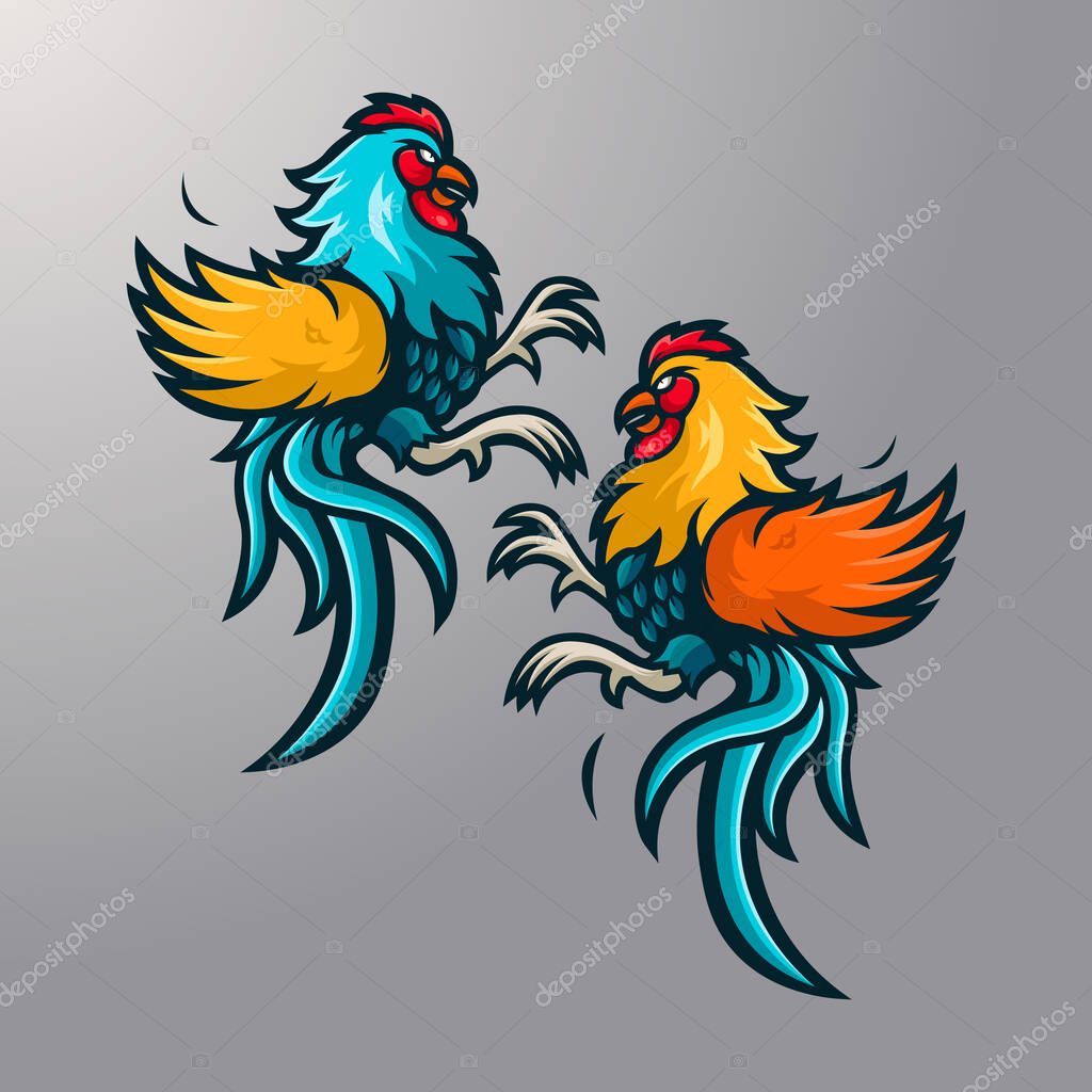Vector illustration of fighting cocks