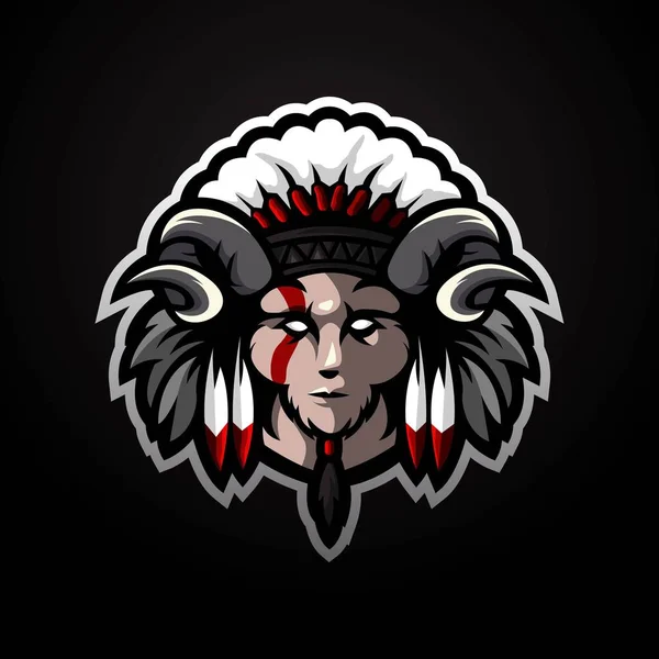 Diseño Mascota Del Logotipo Esport Indio Americano Ilustración Hombre Cabra — Vector de stock