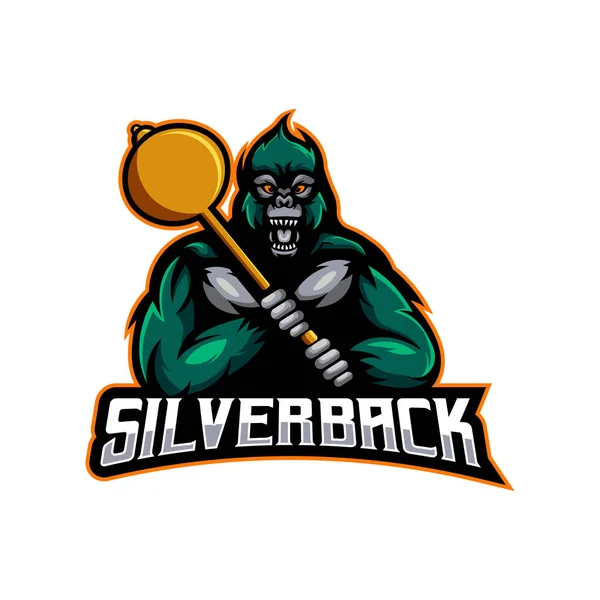 Silverback Gaming Maskottchen Logo Illustration — Stockvektor