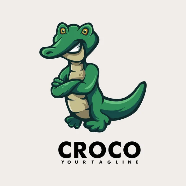 Krokodil Mascotte Cartoon Logo Teken Ontwerp Illustratie Vector — Stockvector