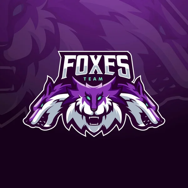 Foxes Mascot Logo Design Vector Illustration Esports Team — Stock Vector