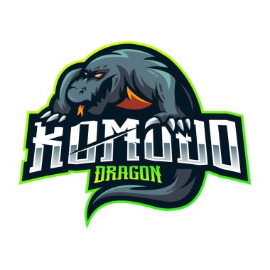 Şeffaf arkaplanı olan Komodo Dragon esport logo tasarımı vektörü