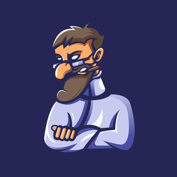 Beard Man Glasses Cigarette Mascot Illustration — Stock Vector