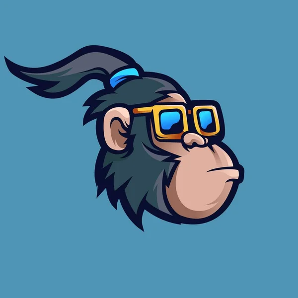Mono Con Gafas Mascota Logo Diseño Vector Ilustración Mono Pelo — Vector de stock