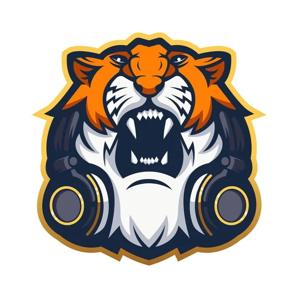 Tigre Con Auriculares Vector Diseño Del Logotipo Mascota Con Estilo — Archivo Imágenes Vectoriales