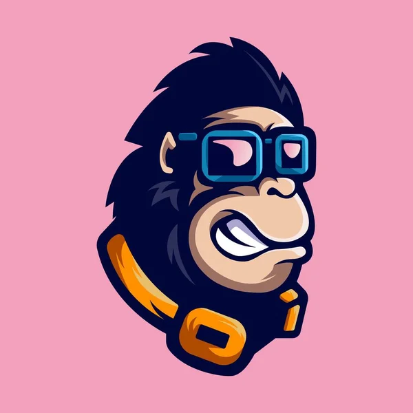 Gorila Con Gafas Mascota Logo Diseño Vector Ilustración Primate Con — Vector de stock