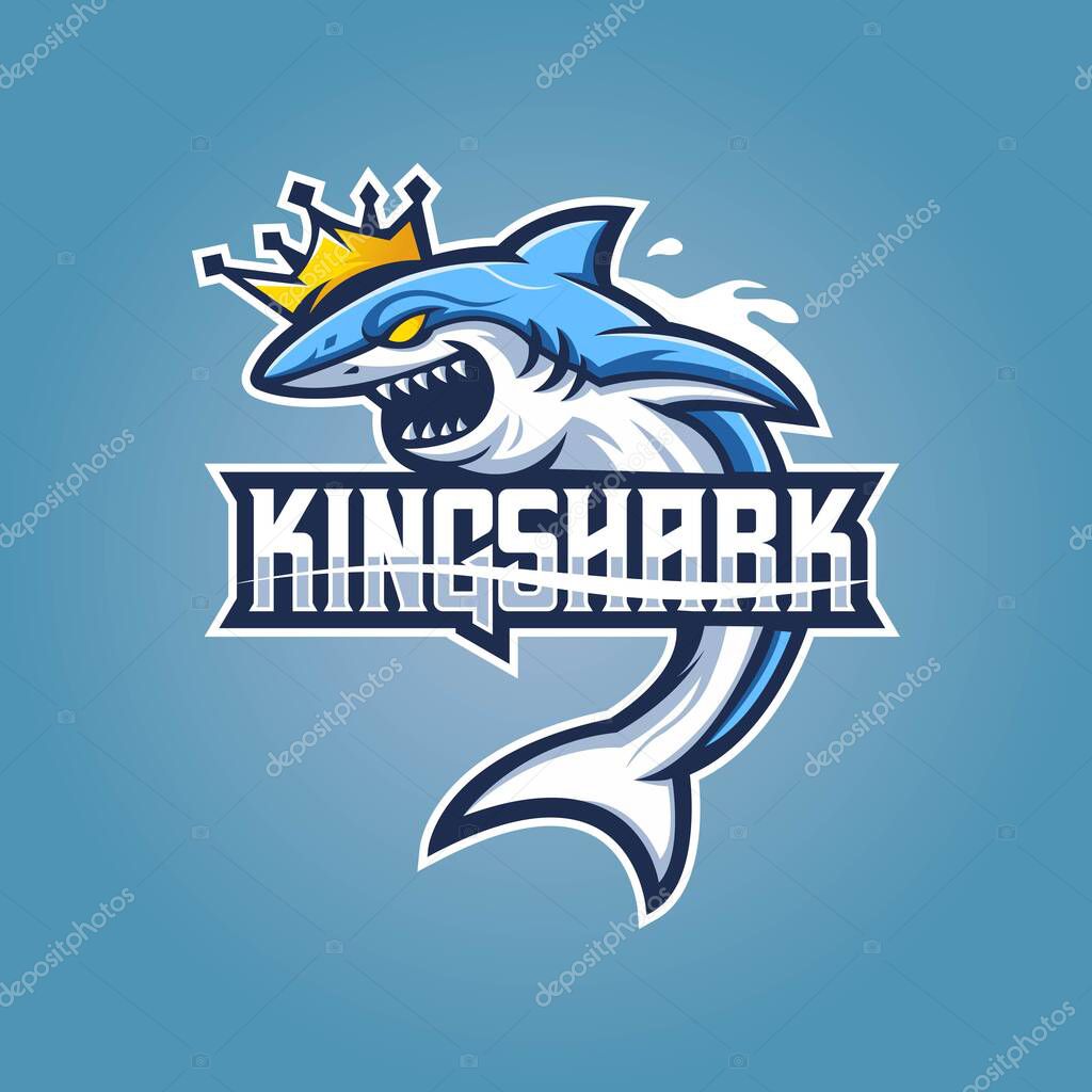 King Shark esport mascot logo design vector with modern illustration concept style for badge, emblem and t-shirt printing. Angry shark illustration for sport, team and gaming