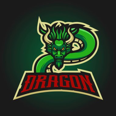 Rozet, amblem ve tişört baskısı için modern illüstrasyon konsepti tarzına sahip Dragon esport maskot logo tasarım vektörü