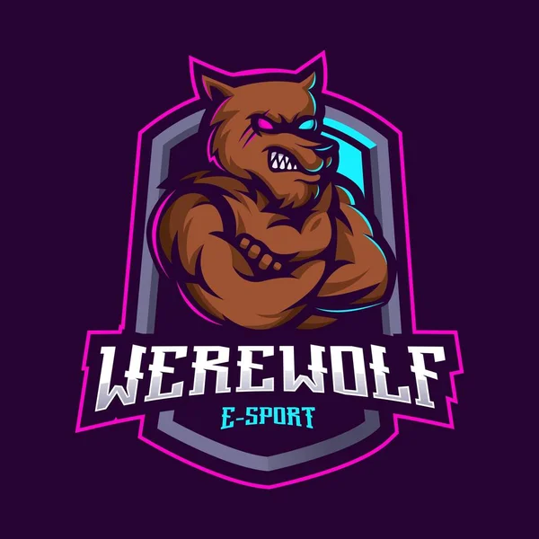 Werewolf Mascot 디자인 엠블렘 티셔츠 인쇄에 현대적 디자인 스포츠 — 스톡 벡터