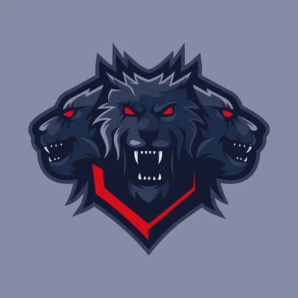 Three Headed Wolf Mascot Logo Design Vector — Stock Vector