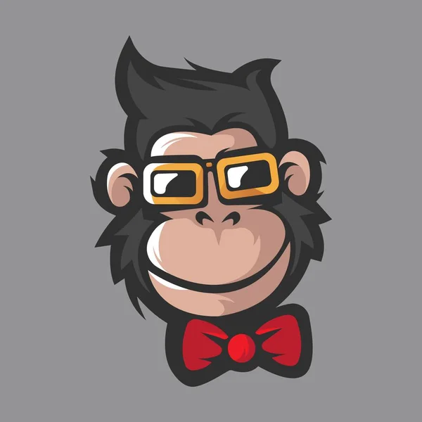 Mono Con Gafas Mascota Logo Diseño Vector — Vector de stock