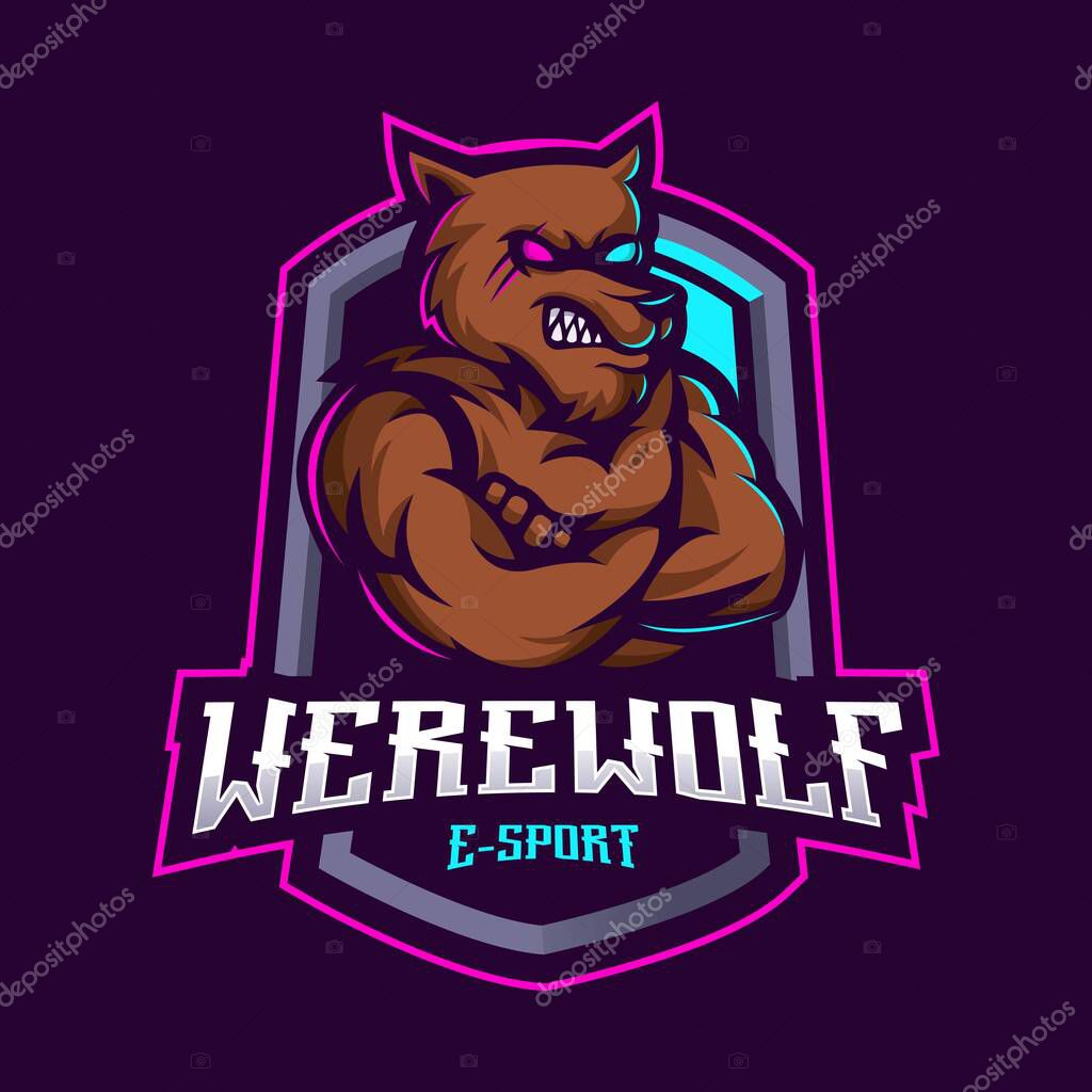 Werewolf mascot logo design with modern illustration concept style for badge, emblem and t-shirt printing. Angry wolf illustration for sport team